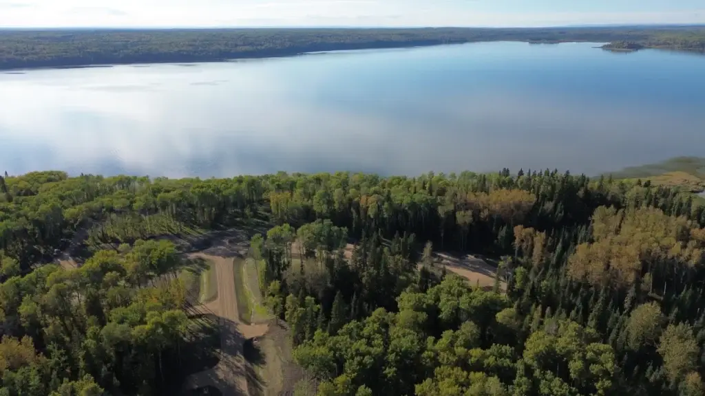 arial view of the Jones estates subdivision looking out over Lawrence Lake