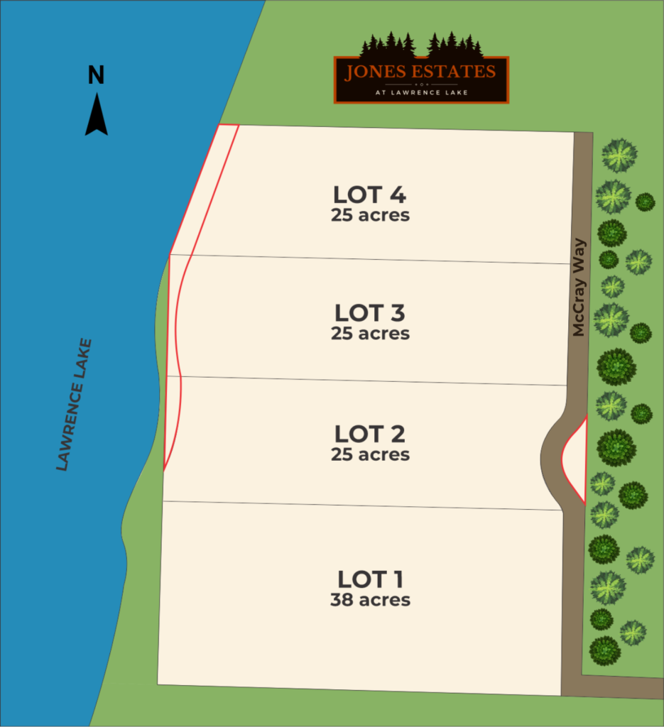 Illustration of the acreages available adjacent to Jones Estates